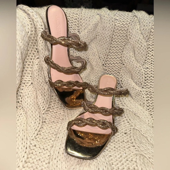 J Crew Zadie strappy kitten heels‎ with crystals in Gold - Picture 1 of 7